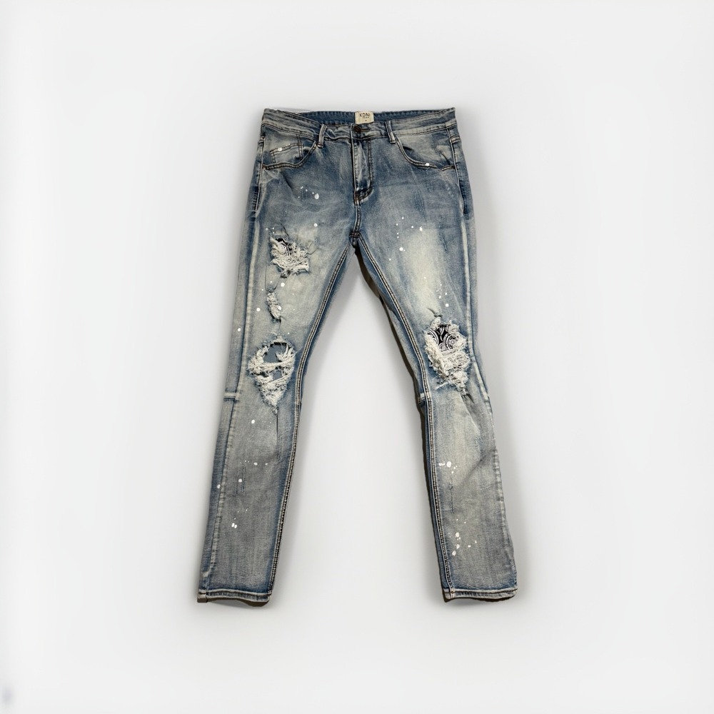KDNK distressed denim jeans, skinny stretch, grunge, men's 35
